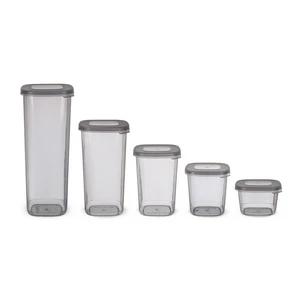 AKSA Food Container Set, 5 Pieces , Square Shape - Grey
