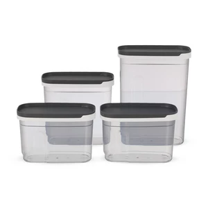 AKSA Food Container Set, 4 Pieces, Rectangler  - Grey