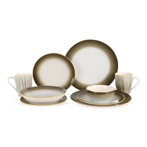 Rosa Folio Dinner Set, 30 Pieces for 6 Persons, porcelain  - White with Gray Dots