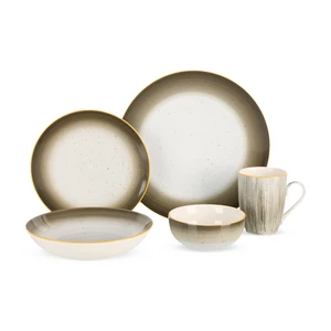 Rosa Folio Dinner Set, 30 Pieces for 6 Persons, porcelain  - White with Gray Dots