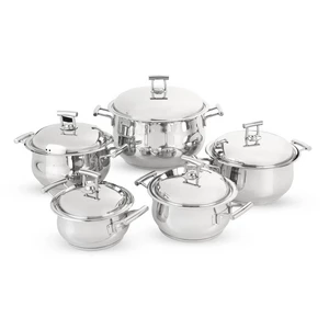 Aboud Cookware Set, 10 Pieces, Stainless Steel Round with Dome-shaped Stainless Steel Cover - Silver