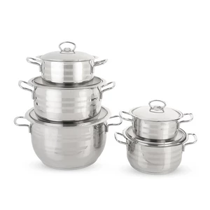 Aboud Cookware Set, 10 Pieces, Stainless Steel Cylnderical Shap Pot with Stainless Steel Flat Lid with a triangular handle - Sizes (16,18, 20, 24, 28) - Silver