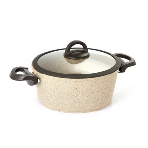 Cookin Cooking Pot, 22cm with Glass-Silicone Cover, Bio-Granite, Brown Stone