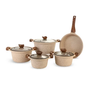 Cookin Cookware Set, 9 Pieces, Bio Granite - Brown Stone