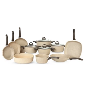 Cookin Cookware Set, 16 Pieces, Bio-Granite, Brown Stone