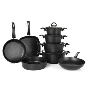 Cookin Cookware Set, 14 Pieces, Bio-Granite, Black Stone