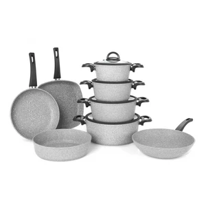 Cookin Cookware Set, 14 Pieces, Bio-Granite, Grey Stone