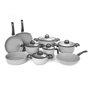Cookin Cookware Set, 14 Pieces, Bio-Granite, Grey Stone