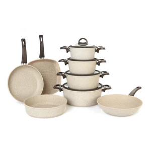 Cookin Cookware Set, 14 Pieces, Bio-Granite, Brown Stone