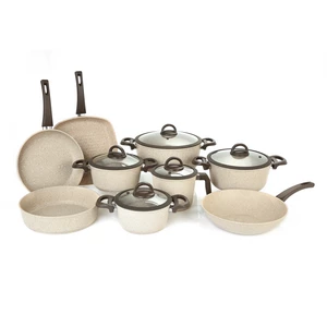 Cookin Cookware Set, 14 Pieces, Bio-Granite, Brown Stone