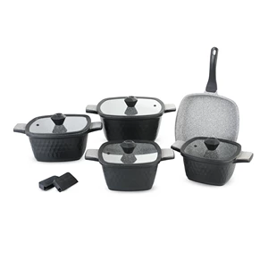 Cookin Cookware Square Set, 11 Pieces, Bio Granite - Black Stone