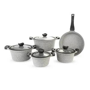Cookin Cookware Set, 9 Pieces, Bio Granite - Grey Stone