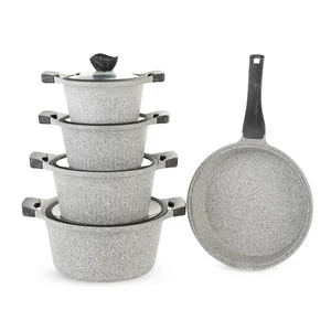 Cookin Cookware Set, 9 Pieces, Bio Granite - Grey Stone