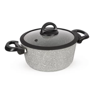Cookin Cooking Pot, 22cm, Bio Granite with Glass - silicone Cover - Grey Stone