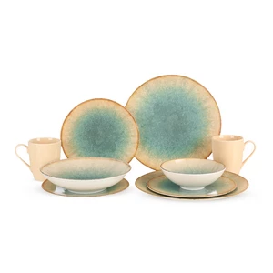 Rosa Dinner Set, 30 Pieces for 6 Persons, porcelain -  Ocean Teal & Sandy Beige Color