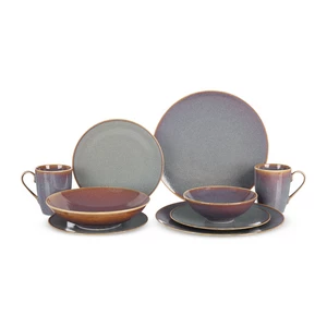 Rosa Azour Dinner Set, 30 Pieces for 6 Persons, Porcelain - Elegant Shades of Plum and Grey with Warm Brown Edges