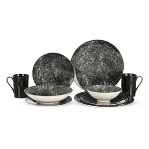 Rosa Dinner Set, 30 Pieces for 6 Persons, Porcelain  - Galaxy Black with White Dots