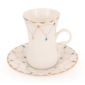 Zina Arabic Tea Set, 6 Pieces, Porcelain, White - Gold