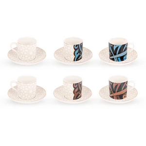 Calligraphy Dora Coffee Set , 12 Pieces for 6 persons, Porcelain, Blue - Red
