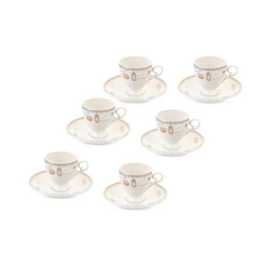Farha Coffee set, 12 Pieces for 6 persons, Porcelain, White - Gold