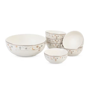 Farha Bowl Set, 7 pieces, Porcelain, white - gold