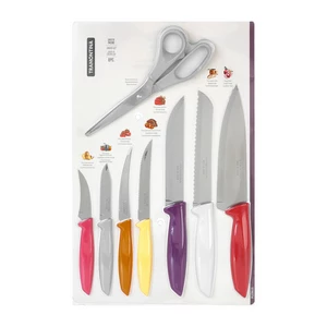 Tramontina Stainless Steel Knife Set, 7 Pieces with Kitchen Scissors, Assorted Colors