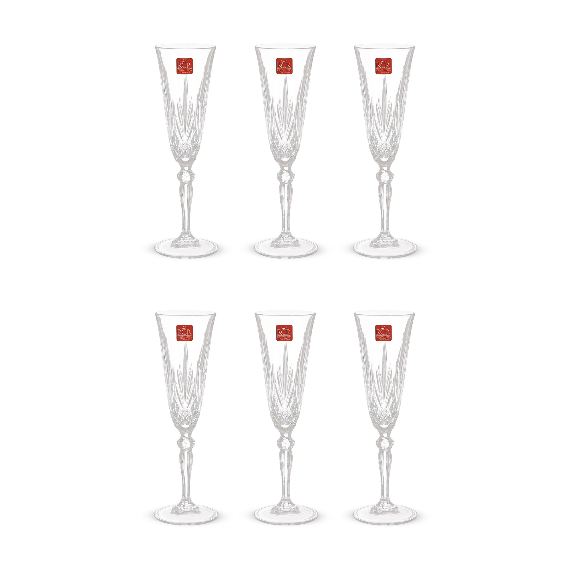 RCR Melodia Flute Set, 6 Pieces, 160ML, Crystal - Transparent