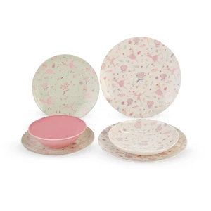 Porser Dinner Set, 24 Pieces for 5 Persons, Porcelain - Pink Flowers