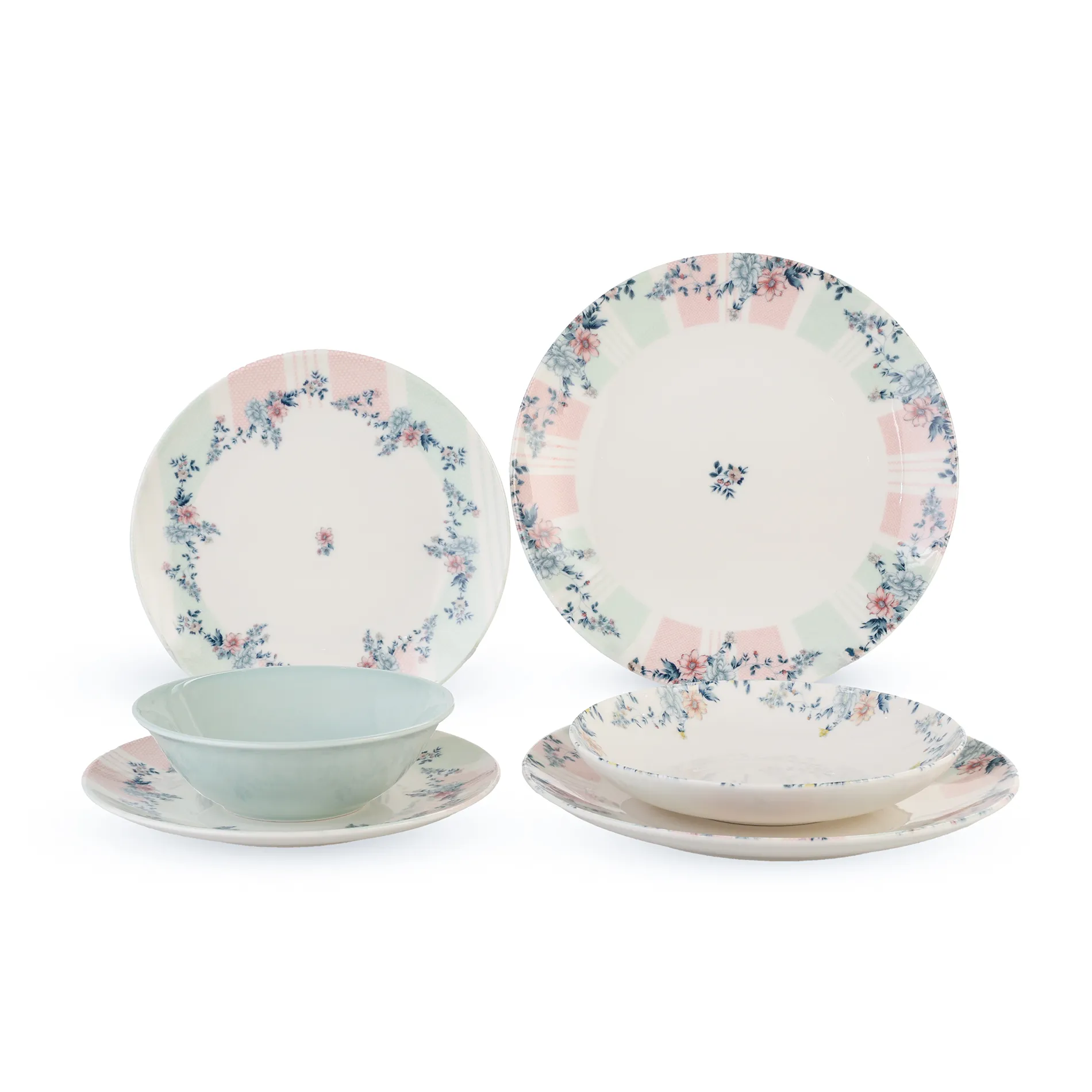 Porser Dinner Set, 24 Pieces for 5 Persons, Porcelain - Green Rose