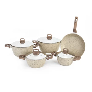 Ecoten Cookware Set, 9 Pieces, Granite with Stainless Steel Cover, Cream
