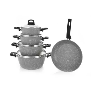 Ecoten Cookware Set, 9 Pieces, Granite with Stainless Steel Cover, Gray