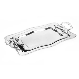 Nehir Zincir Tray Set, 2 Pieces Rectangler, Stainless Steel - Shinny Silver