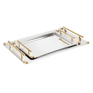 Nehir Paris Tray Set, 2 Pieces Rectangler, Stainless Steel, Matt silver - gold