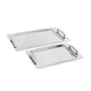 Nehir Serving Tray Set, 2 Pieces, Shiny Silver, Turkey