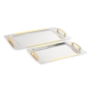 Nehir Serving Tray Set, 2 Pieces, Matt Gold, Turkey
