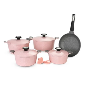 Neoflam Cookware Set, Granite Polygon 9 Pieces, Pink Marble, Made In Korea