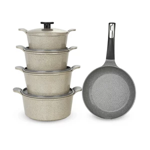Neoflam Cookware Set, Granite Polygon 9 Pieces, Warm Marble, Made In Korea