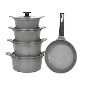 Neoflam Cookware Set, Granite Polygon 9 Pieces, Grey Marble, Made In Korea