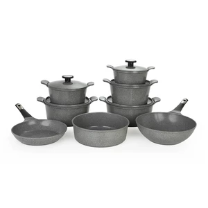 Neoflam Cookware Set, Granite Polygon 14 Pieces, Grey Marble, Made In Korea