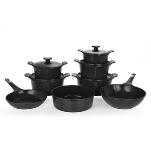 Neoflam Cookware Set, Granite Polygon 14 Pieces, Black Marble, Made In Korea