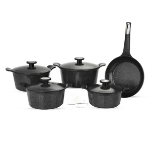 Neoflam Cookware Set, Granite Polygon 9 Pieces, Black Marble, Made In Korea