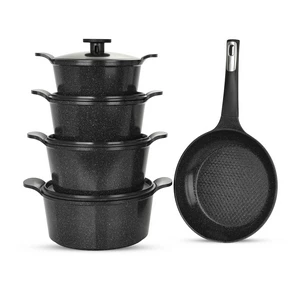 Neoflam Cookware Set, Granite Polygon 9 Pieces, Black Marble, Made In Korea