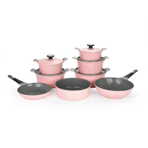 Neoflam Cookware Set, Granite Polygon 14 Pieces, Pink Marble, Made In Korea