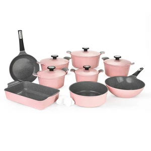 Neoflam Cookware Set, Granite Polygon 14 Pieces, Pink Marble, Made In Korea