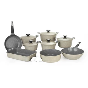 Neoflam Cookware Set, Granite Polygon 14 Pieces, Warm Marble, Made In Korea