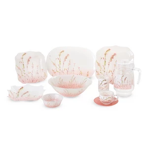 Luminarc Trompette Rose Dinner Set, Arcopyrex, 46 Pieces, Square - Pink