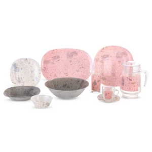 Luminarc Mermex Dinner Set, Arcopyrex, 46 Pieces, Square - Pink