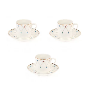 Zina Coffee set, 6 Pieces for 3 persons, Porcelain, White-Gold