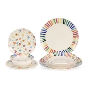 Dinner Set, 24 Pieces for 6 Persons, Fine Porcelain, Made in Turkey, with Cheerful Multicolor Decoration - Multicolors