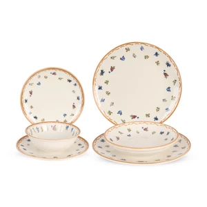 Dinner Set, 24 Pieces for 6 Persons, Fine Porcelain, Made in Turkey, Mini Flowers Design - Multicolor